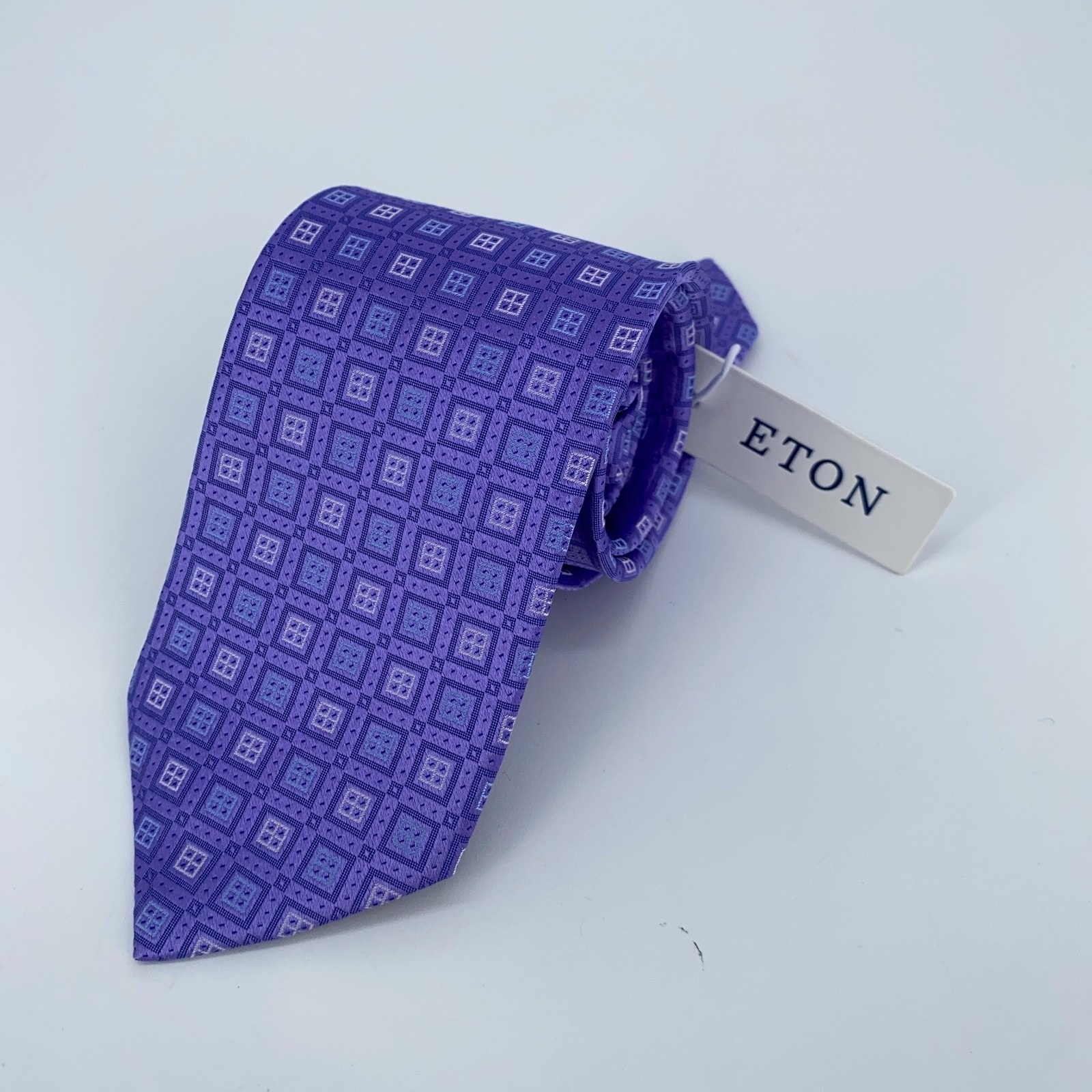 Eton Tie Men One Size Purple Patterned Silk Classic Fit Necktie England Made Nwt